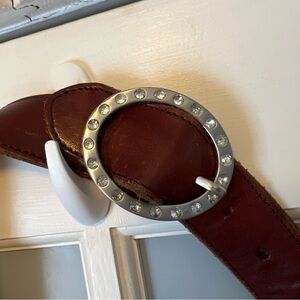 Vintage American Eagle Outfitters AEO Brown Leather Belt Silver Buckle Rhinest